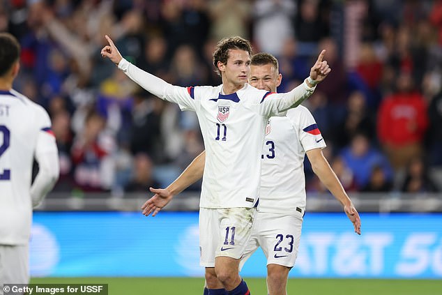 Brenden Aaronson scored a free kick in the 60th minute - his first goal for the US in six months