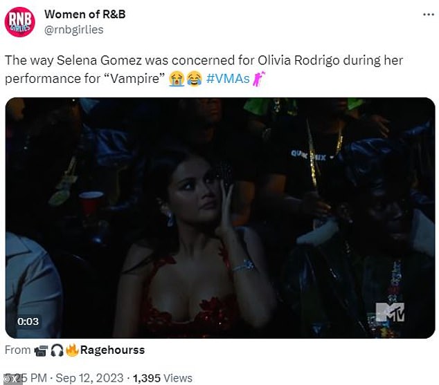 Concerned: @rnbgirlies tweeted: 'The way Selena Gomez was worried about Olivia Rodrigo during her Vampire appearance'