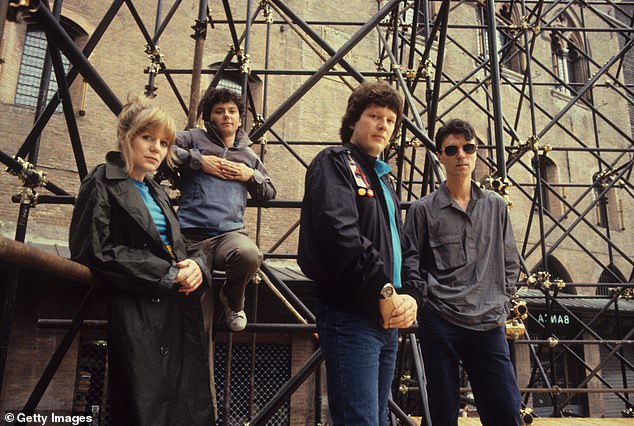 Back in the day: The iconic 1980s band consisted of frontman David Byrne, bassist Tina Weymouth, drummer Chris Frantz and guitarist Jerry Harrison (pictured in 1982)