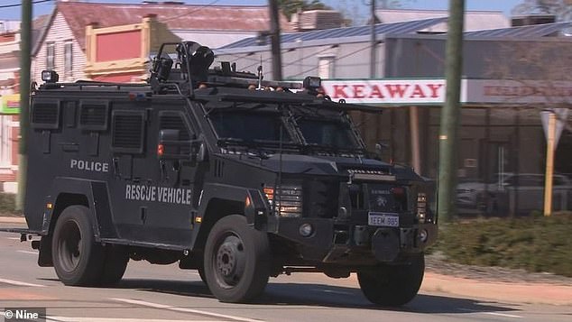 Many locals were shocked by the event, with Mr Moylan describing the attack as something he would see 'on the news or in the movies' (photo, police response in Kellerberrin)