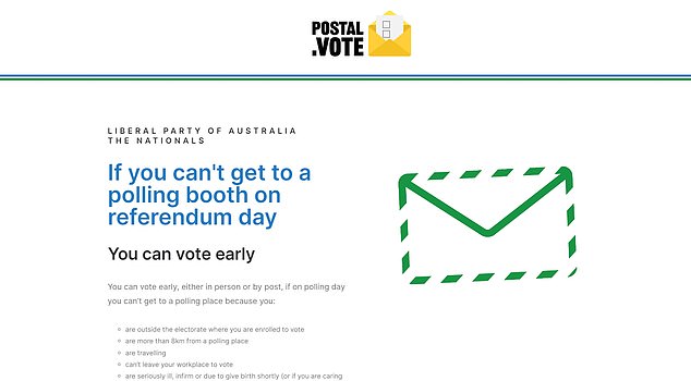 The message included a link for those who wanted to vote by mail.  It leads to a Liberal Party-hosted website designed to collect people's data