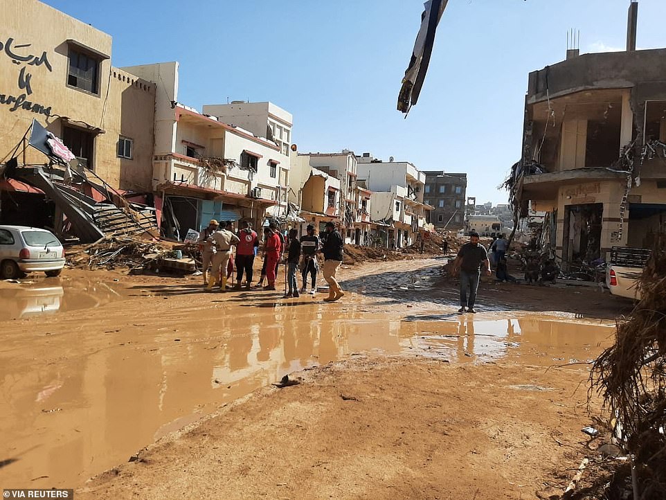 Buildings in Derna were torn apart during the disaster, with photos of the aftermath showing wreckage strewn across the streets