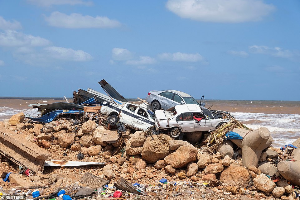 Cars washed out of the city and onto the shoreline.  Bodies have been recovered from the sea