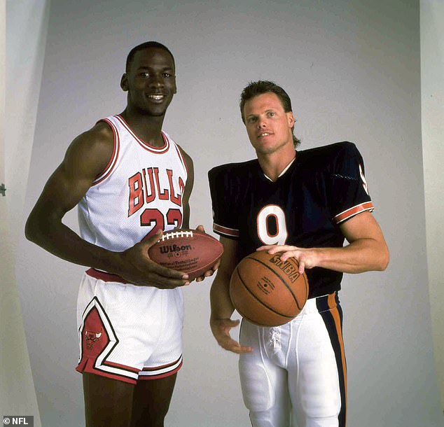 Quarterback Jim McMahon of the Chicago Bears and guard Michael Jordan of the Bulls