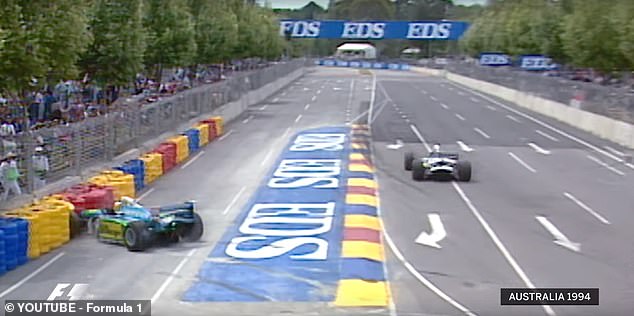 Schumacher was out of the race after the collision, while Hill returned to the pits, but was subsequently forced to retire