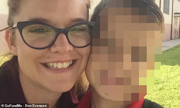 Evensen pictured with her child on a GoFundMe page set up by her father, saying his daughter had been made a 'scapegoat'