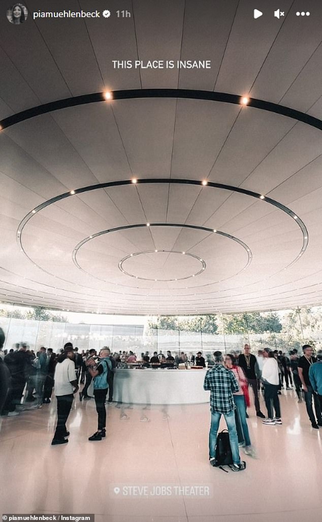 One photo shows the theater's beautifully designed vaulted ceiling, with strategically placed circular lamps illuminating the entire room