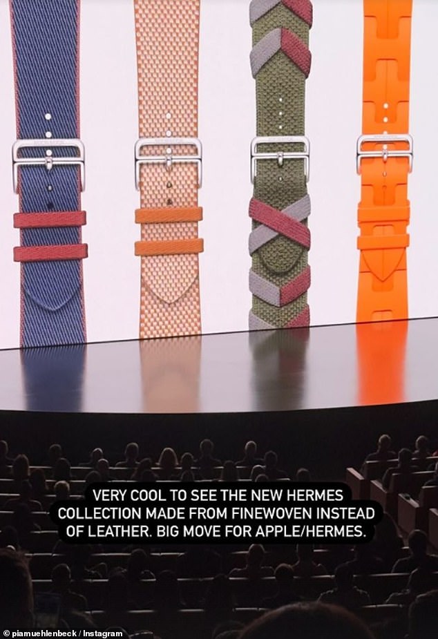 Another photo taken from the cinema showed a glimpse of the updated Apple Hermès smartwatch 9 series, with colorful straps made of finely woven thread instead of leather