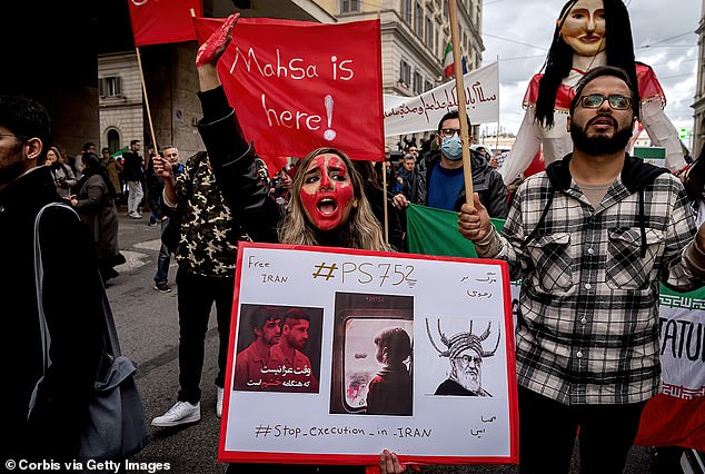 Female protesters removed their headscarves and cut their hair in the streets in honor of Ms. Amini.  (You see demonstrators in Rome supporting the Iranian community)