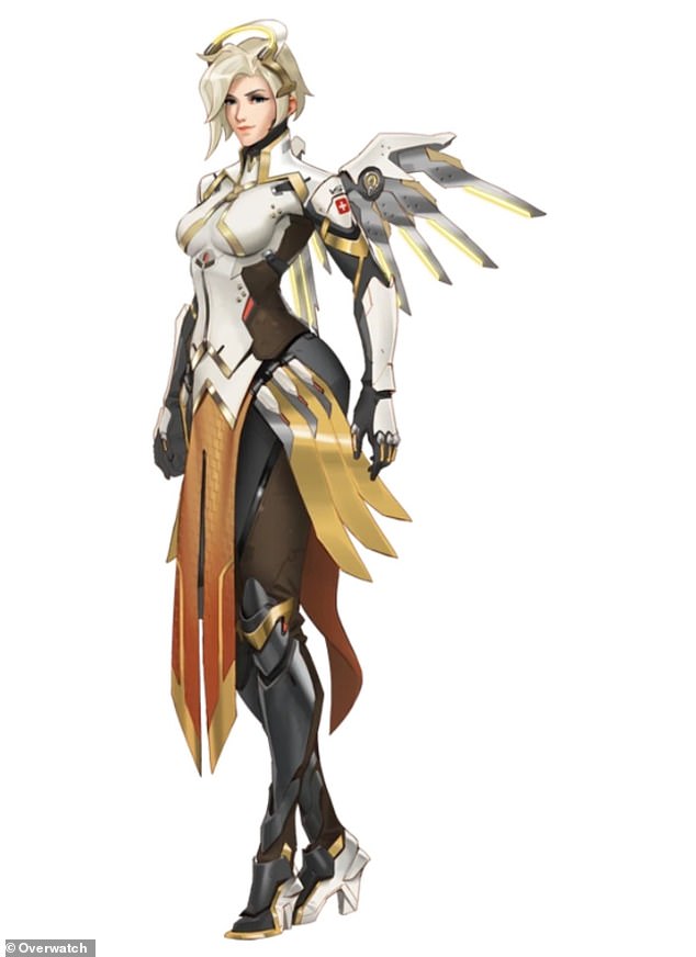 In the photo: Mercy, the cartoon character from Overwatch