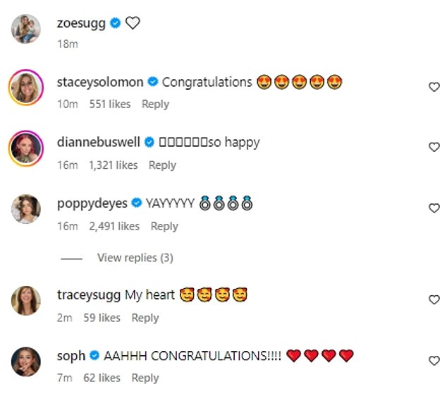 Overjoyed: The couple's family and celebrity friends quickly took to the comments section to share their congratulations to the happy couple