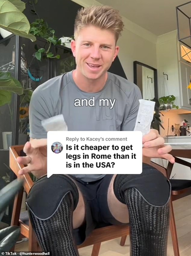 In another TikTok, Hunter reveals how he got a new pair of leg sockets made in Italy because they were much cheaper than in the US.