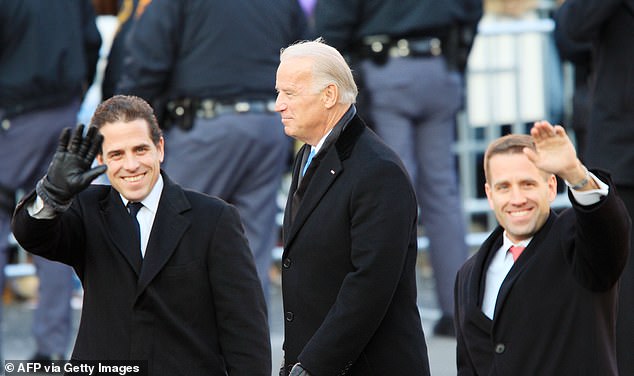 Joe Biden with sons Hunter (left) and Beau (right) in January 2009 when he was inaugurated as vice president