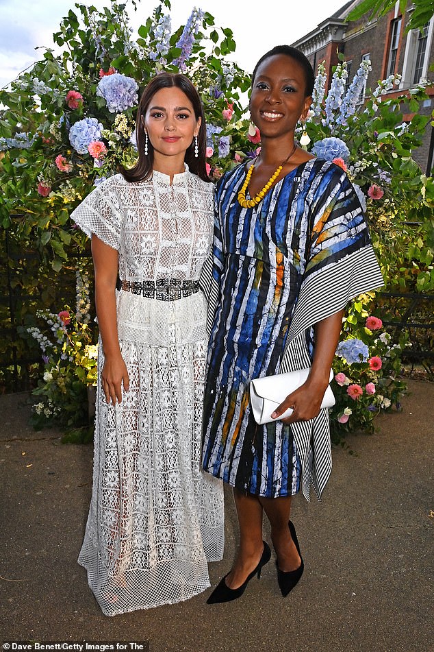 Sophisticated: Jenna later posed for a photo with Tracy Ifeachor, who stunned in a striped dress