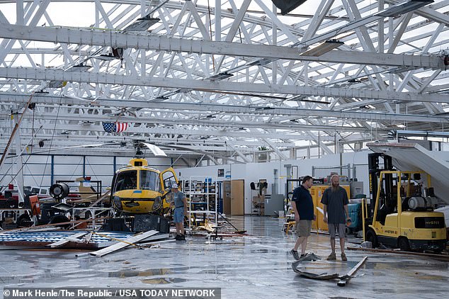 A helicopter company facility was damaged Tuesday in Mesa, Arizona