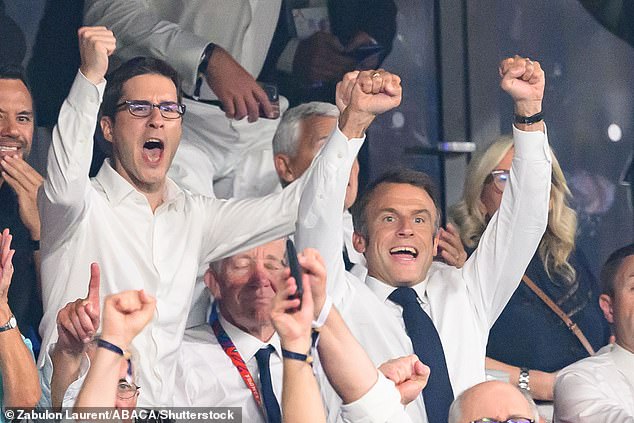 President Emmanuel Macron (right) has been a good luck charm for the French team so far