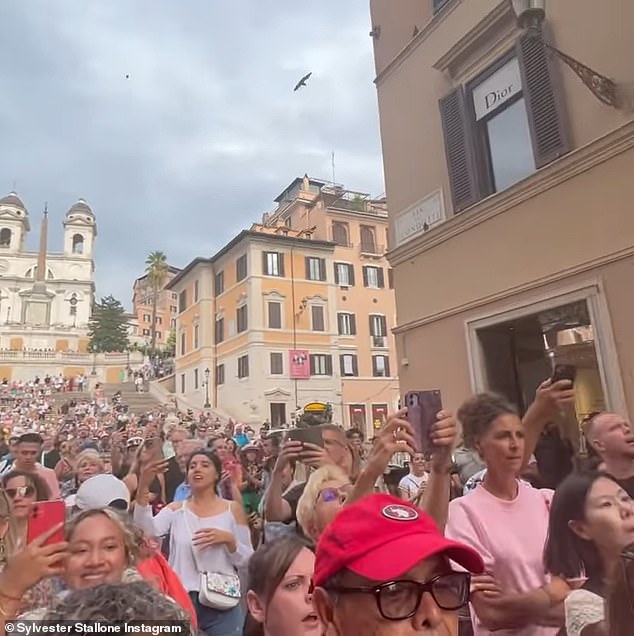 Crowds of humanity: The video was flipped to show how the crowds had continued to grow in every direction of the fashion district