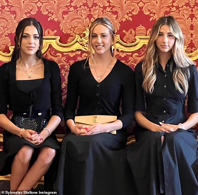 Monumental: Stallone's three daughters Sophia, 27, Sistine, 25, and Scarlet, 21, were also on hand to meet the Pope at the Vatican