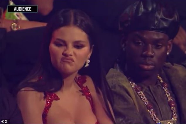 Captured: Selena also went viral for her reactions to Chris Brown's name being read at the MTV VMAs