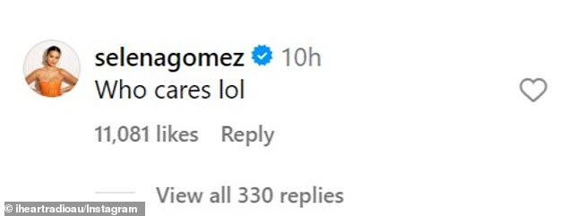 Unimpressed: In response to iHeartRadio AU sharing an Instagram video of Gomez mocking Brown's name, the two-time Grammy nominee said, 