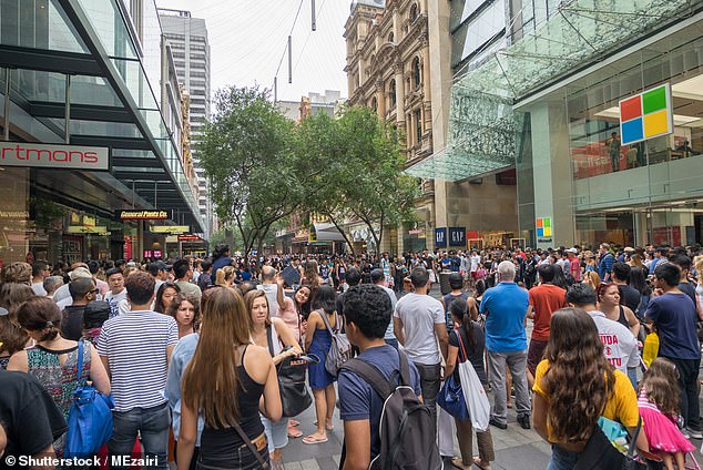 Dr.  Oliver said immigration levels in Australia since 2005 have been 'well above' the level of supply the country actually needs (pictured, Sydney's Westfield shopping centre)