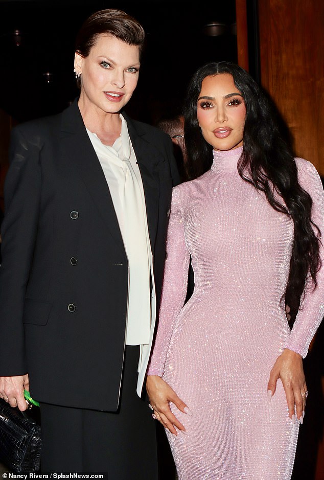 Friends: Linda posed with Kim Kardashian who wore a sheer pink dress