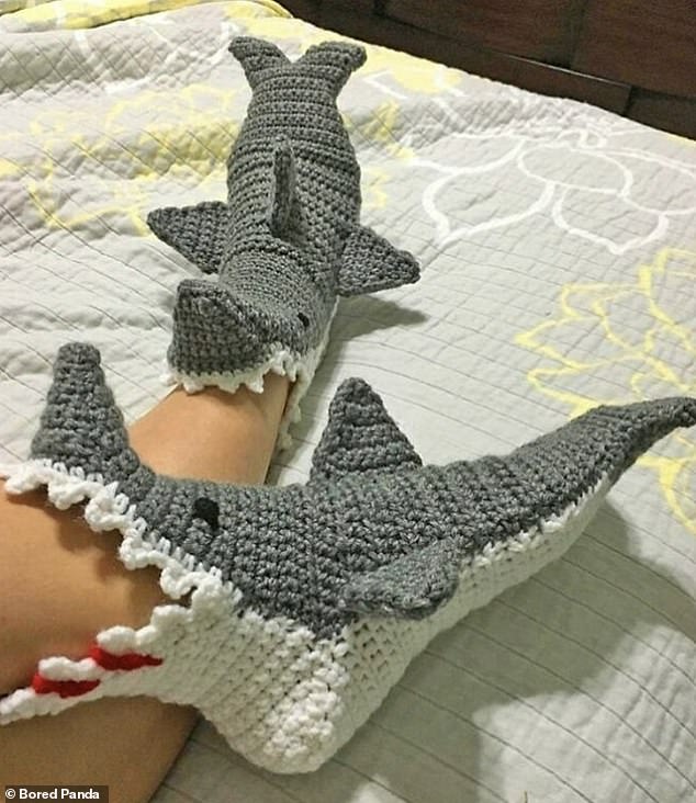 Jaws!  Another person thought these shark socks were a cozy idea, but they just look bizarre and uncomfortable