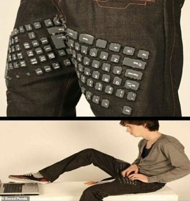 These jeans are designed with a keyboard in the crotch - useful for people who love typing and hate looking stylish