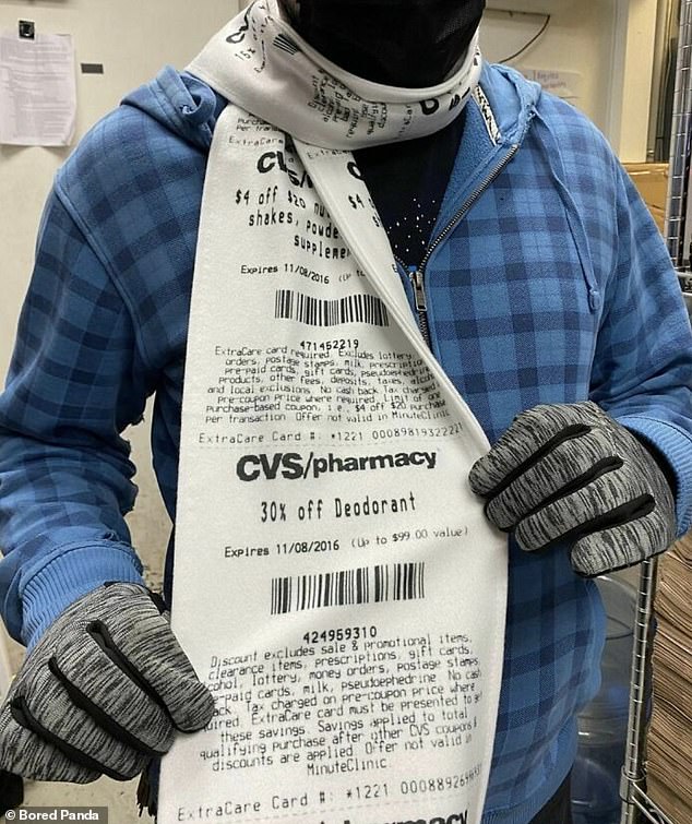 Another interesting fashion choice in the US was a scarf that looked like a CVS pharmacy receipt