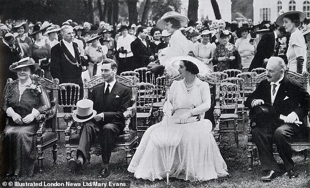 The King and Queen, together with President Lebrun and Madame Lebrun, attend a garden party at the Bagatelle held in their honor in Paris, 1938