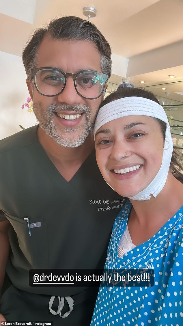 With the surgeon: Another photo showed her with Dr.  Dev Vibhakar, as she sang his praises and said he is 'actually the best!!!!'