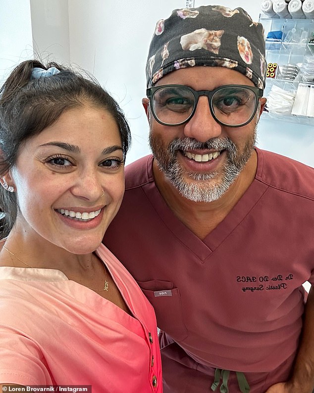 The day before: Loren also took to her Instagram to share a photo with her surgeon the day before the procedure