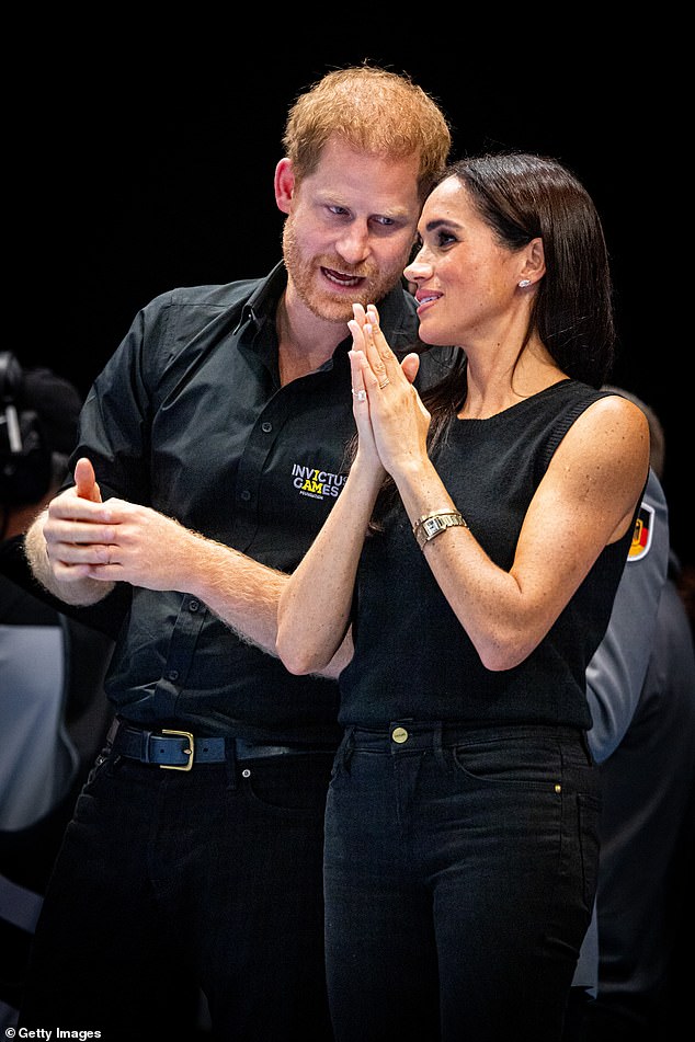 The Duke and Duchess of Sussex are seen during the wheelchair basketball final between the United States and France