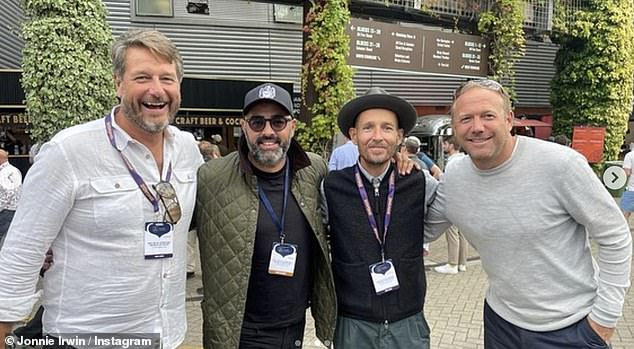 Beaming: Jonnie (second from right) who is battling terminal lung cancer after being first diagnosed in 2020 - posed for a slew of photos on social media during the outing with his friends