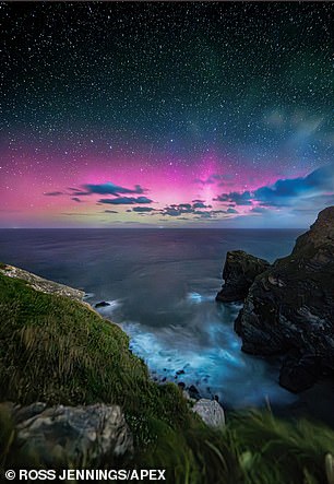 His beautiful photos show the magical pink, yellow and blue lights in the night sky