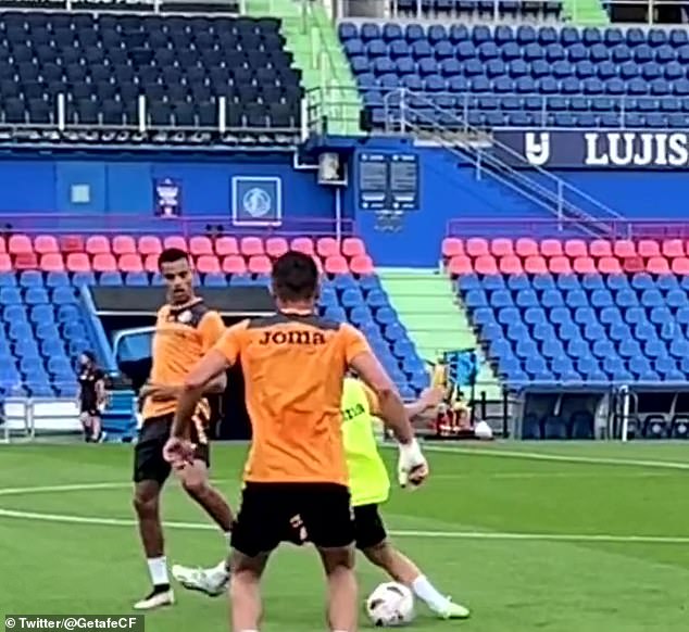 He managed to nutmeg his teammate with the pass during a training exercise ahead of Sunday's match