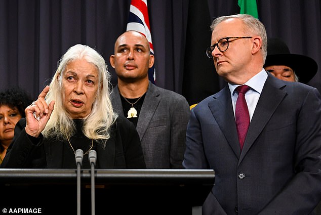 Marcia Langton (left) and Prime Minister Anthony Albanese (right) urge Australians to vote 'Yes to the Vote' on October 14