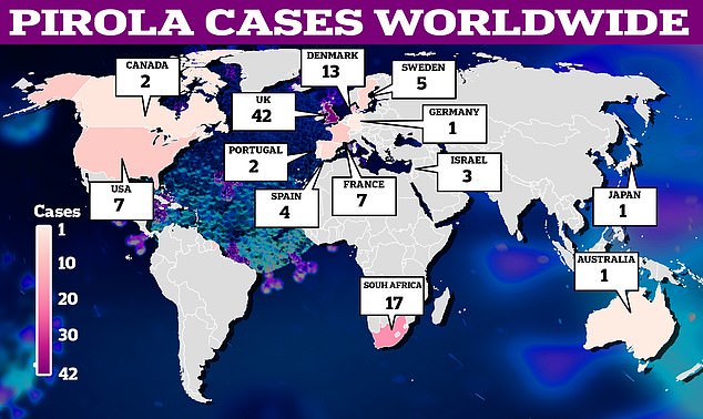 More than 100 cases of Pirola have been detected worldwide, including in Australia, Canada, Denmark, France, Germany, Israel, Japan, Portugal, South Africa, South Korea, Spain, Sweden and the US.