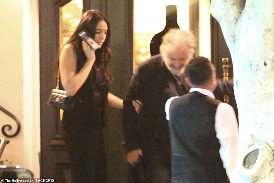 Linking arms: For the evening outing, Pacino and Alfallah appear color-coordinated in black ensembles for a rare few hours away from their newborn