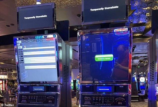 Slot machines were seen offline in an MGM building earlier this week.  Four days after the breach, MGM is still experiencing disruptions