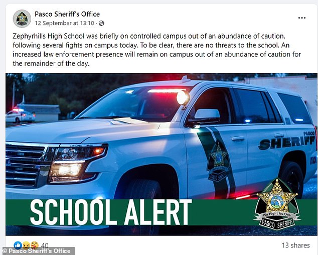 The Pasco Sheriff's Office said in a Facebook post that 