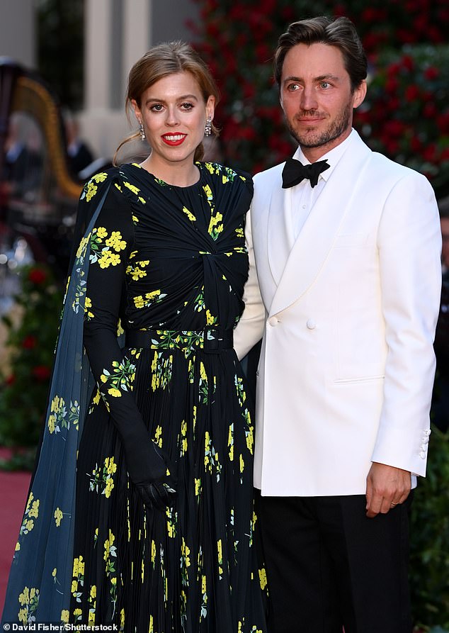 Princess Beatrice looked summery in a floral ensemble with gloves as she joined Eugenie on the red carpet