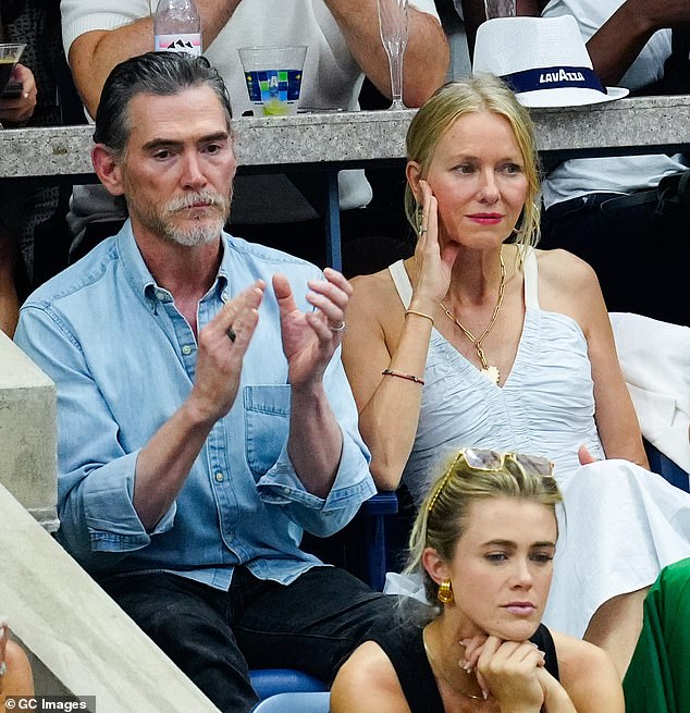 Her husband: Watts and Billy Crudrup married in a low-key ceremony in June after six years of dating;  they were seen last week at the US Open in Queens, New York