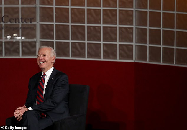 Vice President Joe Biden speaks at the University of Pennsylvania Irvine Auditorium in Philadelphia, Pennsylvania on February 19, 2019.  Biden joined Amy Gutmann, president of the University of Pennsylvania, in discussing global affairs and other current topics