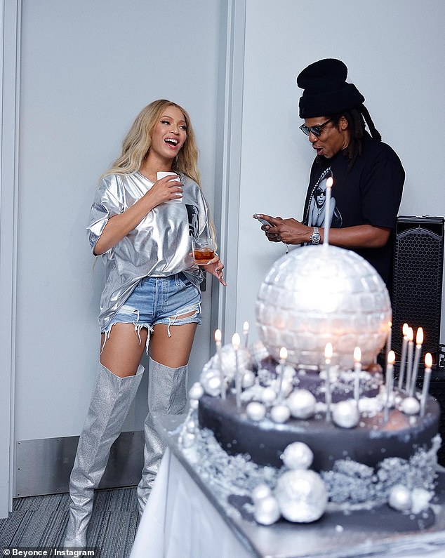 Celebration: The outlet revealed that Beyonce and her guests – adults and children – arrived on September 5 and stayed until at least Friday, September 8;  Beyoncé seen with husband Jay-Z