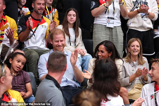 The Duke of Sussex applauds the crowd at the Invictus Games in Düsseldorf this morning