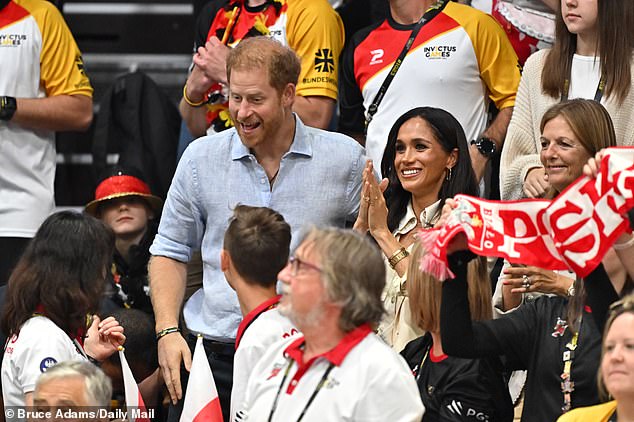 Prince Harry and Meghan in the stands today for sitting volleyball at the Invictus Games