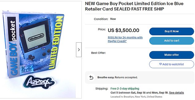 The Ice Blue Nintendo Gameboy Pocket was released on September 3, 1996 for around $90. But eBay has one for sale for $3,500