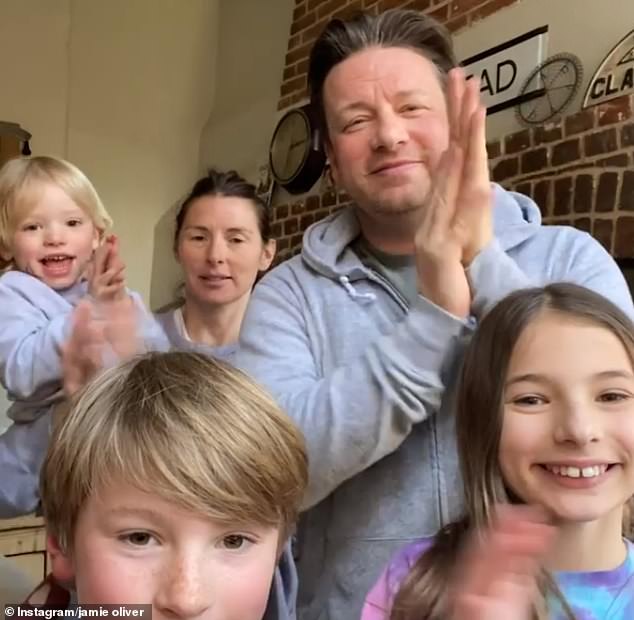 Bread: Jamie and wife Jools share five children Poppy, 21, Daisy, 20, Petal, 14, and River, six, as well as Buddy