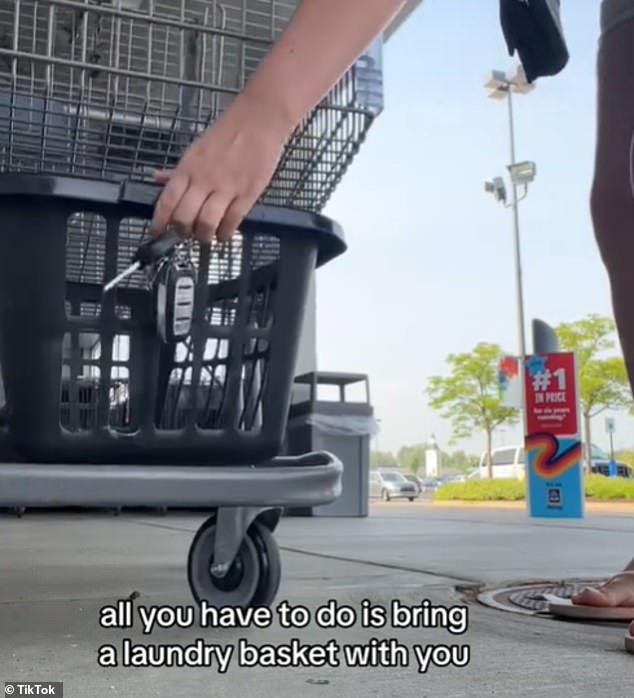 Eden says all you need is an empty laundry basket that you can place at the bottom of the shopping cart